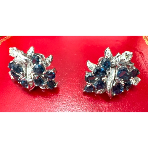 152 - Diamond and Sapphire Clip on Ear RingsSet in white goldApprox 1ct DiamondsApprox 1ct Sapphires good ... 