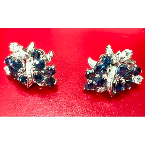 152 - Diamond and Sapphire Clip on Ear RingsSet in white goldApprox 1ct DiamondsApprox 1ct Sapphires good ... 