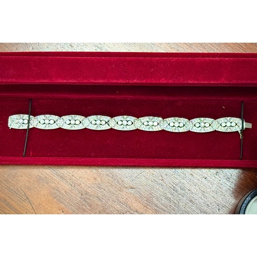 122 - Diamond 1930's style white gold Bracelet and matching Ear Rings26.9g