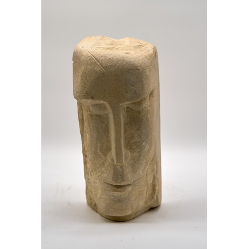 28 - Modern Bust In Brutalist Style. Sculpted in sandstone. Size 41cm by 12cm approx.