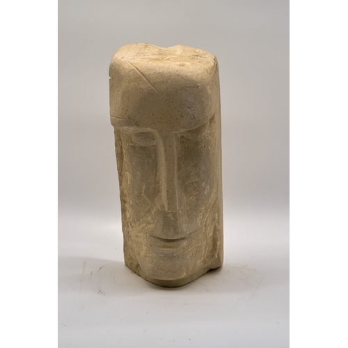 28 - Modern Bust In Brutalist Style. Sculpted in sandstone. Size 41cm by 12cm approx.