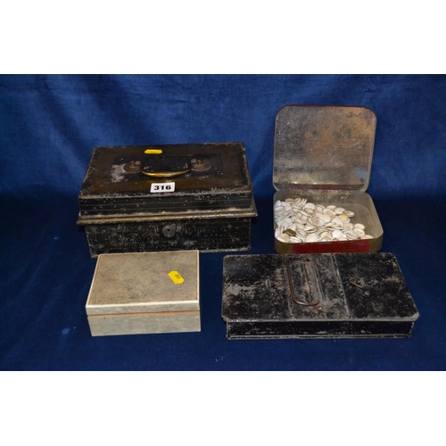 316 - OLD METAL CASH BOX, SHAGREEN CIGARETTE CASE, MCVITIE AND PRICE'S BISCUIT TIN