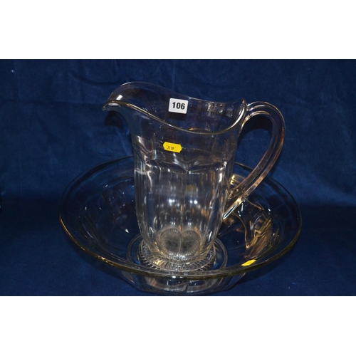 106 - GLASS TOILET JUG AND BOWL