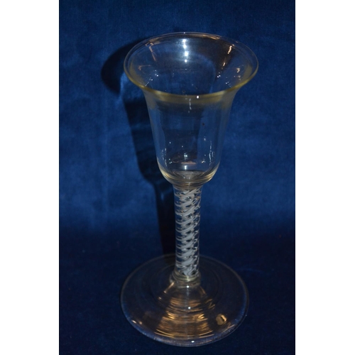 70 - 18TH CENTURY MULTI SPIRAL, AIR TWIST STEM, WINE GLASS ON CIRCULAR FOOT (16.5cm)
