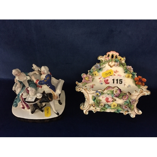 115 - MEISSEN PORCELAIN POCKET ENCRUSTED FLOWERS AND WELSH FAIRING