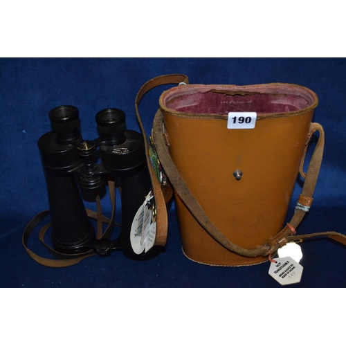 190 - PAIR OF BARR AND STROUD BINOCULARS IN LEATHER CASE WITH RACECOURSE MEMBERSHIP BADGES