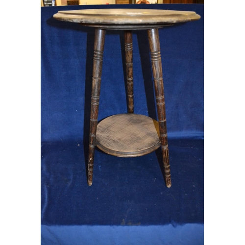 197 - EDWARDIAN CIRCULAR 2 HEIGHT STAND ON TURNED TRIPOD SUPPORTS