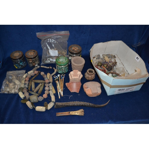 61 - QUANTITY OF PRE COLUMBIAN STONE AND BONE BEADS AND OTHER ARTIFACTS