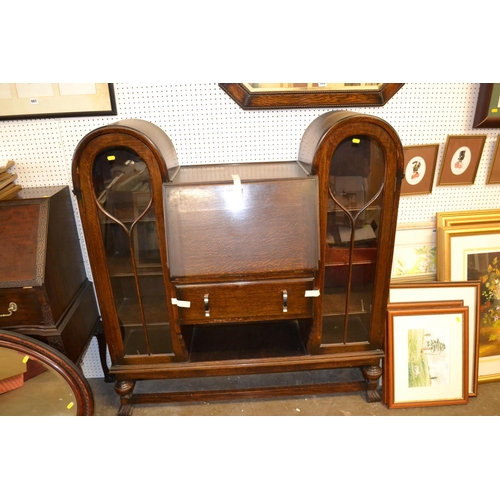 686 - 1930S OAK SIDE BY SIDE BUREAU FITTED DRAWER AND RECESS