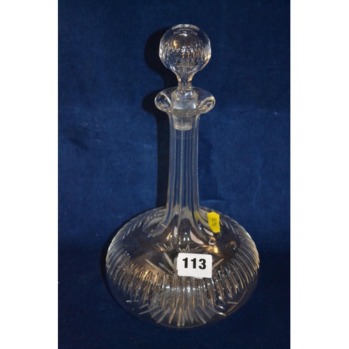 113 - STAR BASE CUT GLASS BULBOUS WINE DECANTER