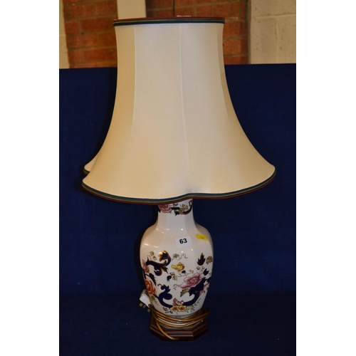 63 - MASON'S STYLE IRONSTONE TABLE LAMP AND SHADE