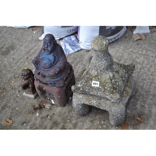 691 - 3 CHINESE STYLE GARDEN ORNAMENTS