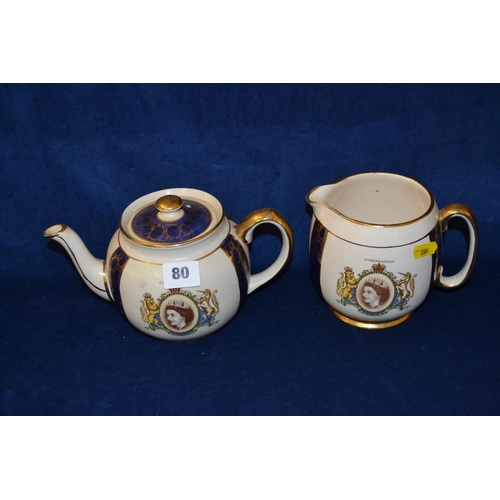 80 - RINGTON'S 1953 CORONATION TEAPOT AND WATER JUG