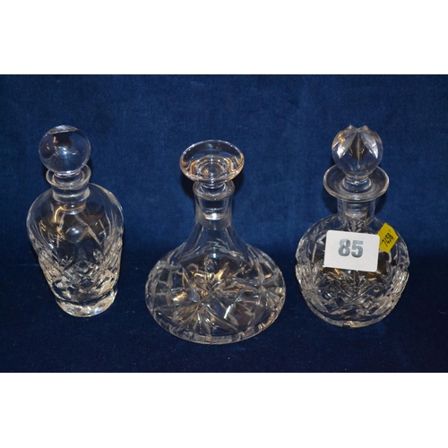 85 - THREE CUT GLASS SCENT BOTTLES