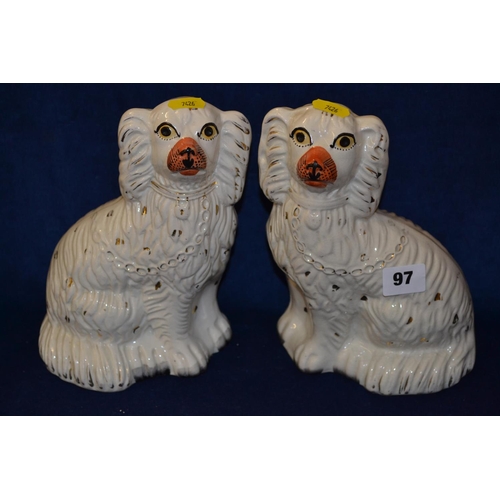 97 - PAIR OF 22CM 19TH CENTURY STAFFORDSHIRE SPANIELS