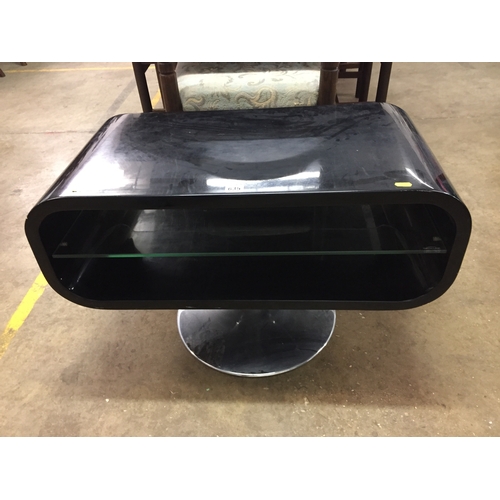 635 - 1970S BLACK PLASTIC AND CHROME COFFEE TABLE