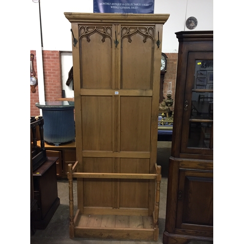 643 - GOTHIC STYLE PANELLED PINE HALLSTAND