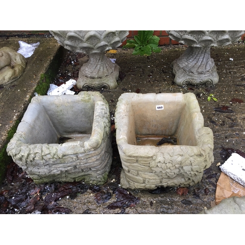 660 - PAIR OF IVY AND BRICK SQUARE PLANTERS