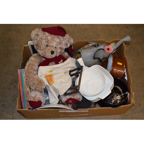113 - TEDDY BEAR, COOKING DISHES, ETC