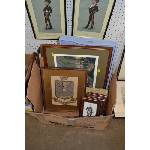 203 - BOX OF PICTURES, TRAY, ETC