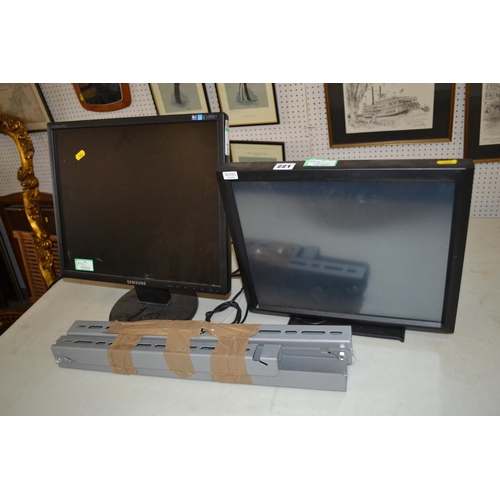 221 - 2 COMPUTER MONITORS AND TV MOUNT