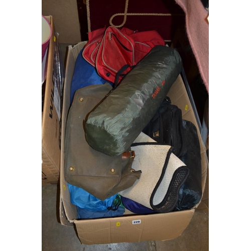 229 - BOX OF TENTS, BAGS, ETC