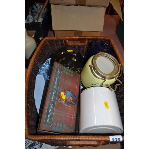 235 - BASKET OF CHINA, TIN, ETC