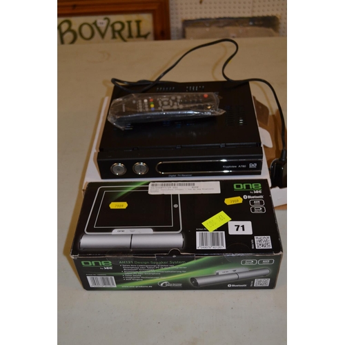 71 - SEG ONE AH121 DESIGN SPEAKER SYSTEM (BLUETOOTH) AND KRYPTVIEW AT80 DIGITAL TV RECEIVER