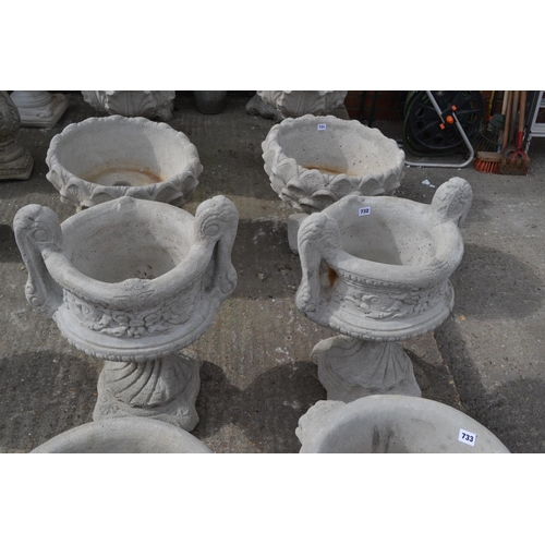 732 - PAIR OF 2 HANDLED URNS