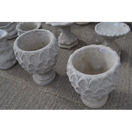 736 - PAIR OF LEAF GARDEN URNS