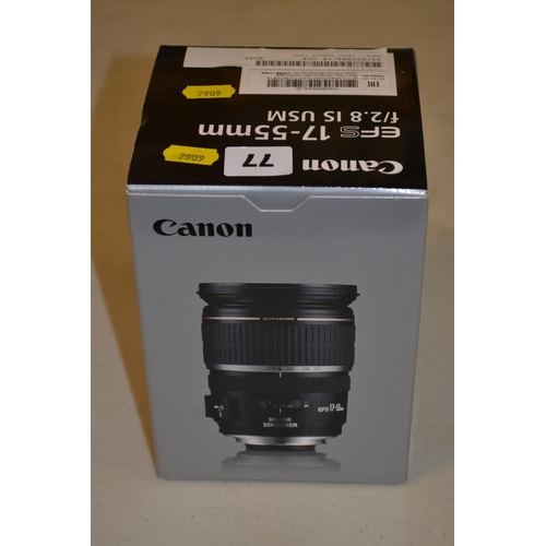 77 - CANON 17-55MM F/2.8 IS USM CAMERA LENS (NEW)