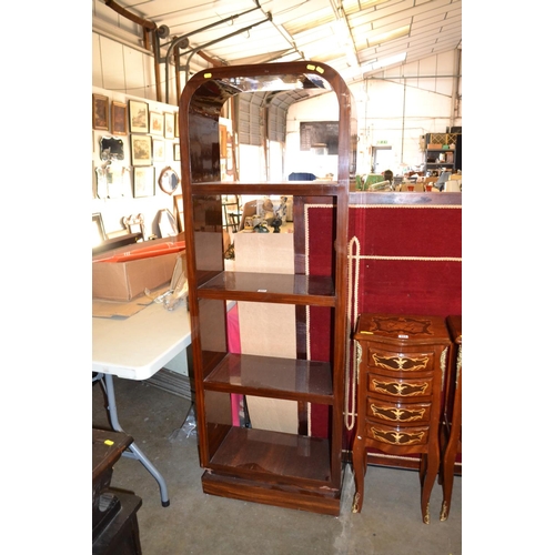 401 - REPRODUCTION ART DECO STYLE WANUT FULL HEIGHT SET OF ARCHED TOP SHELVES