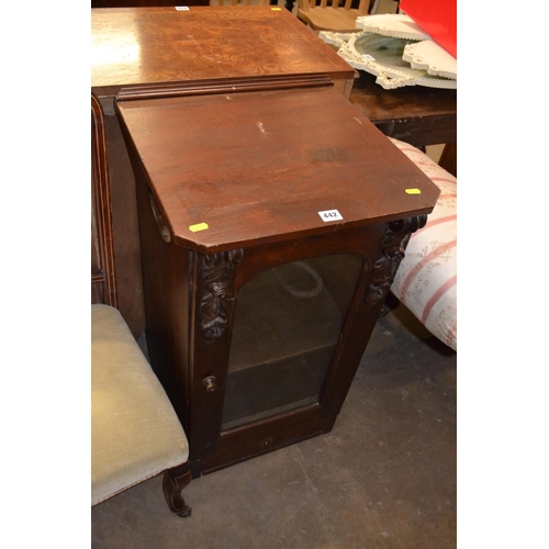 442 - VICTORIAN MAHOGANY MUSIC CABINET WITH GLAZED PANEL DOOR