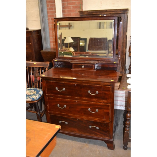 446 - EDWARDIAN INLAID MAHOGANY DRESSING CHEST OF 3 DRAWERS, SWING MIRROR OVER FITTED JEWELLERY DRAWER