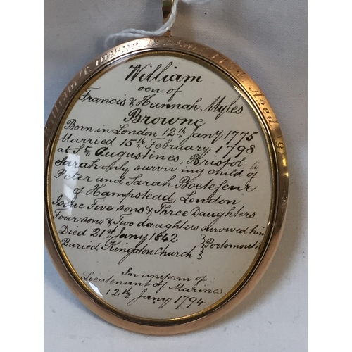 250 - EARLY 19TH CENTURY OVAL WATERCOLOUR MINIATURE PORTRAIT OF WILLIAM SON OF FRANCIS HANNAH MYLES BROWNE... 