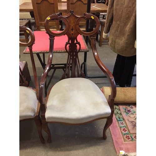 551 - LATE VICTORIAN INLAID MAHOGANY SALON SUITE COMPRISING 2 SEATER SETTEE AND 6 CHAIRS (4+2)