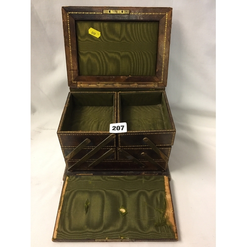 207 - EDWARDIAN LEATHER EXPANDING SEWING BOX