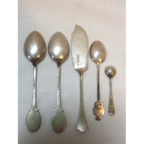 339 - TWO SILVER GOLFING SPOONS, SILVER BUTTER KNIFE, ISLE OF MAN SILVER SPOON; BIRMINGHAM 1954 AND SILVER... 