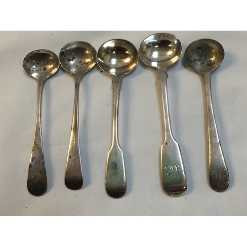 363 - 5 SILVER MUSTARD SPOONS (1.8ozs)