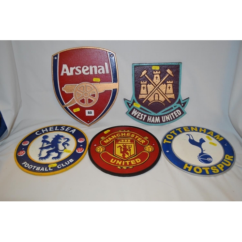 60 - 5 VARIOUS METAL FOOTBALL PLAQUES