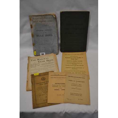 84 - GWR RULE BOOK 1936, WORKING TIME TABLES 1931, ETC