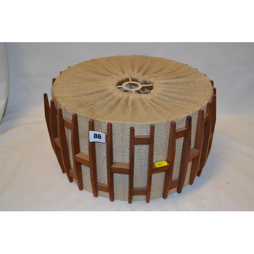 86 - TEAK AND SACK CLOTH RETRO LAMPSHADE