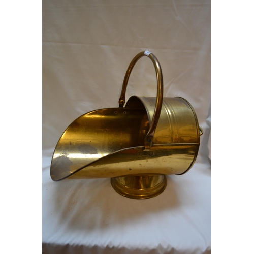 113 - BRASS COAL HELMET WITH HINGED HANDLE