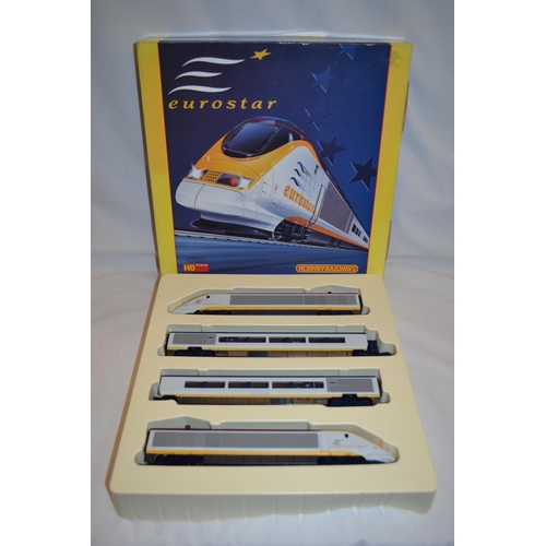 182 - HORNBY BOXED EUROSTAR SET WITH CLASS 373 POWERED LOCO, CLASS 373 UNPOWERED LOCO AND 2 PASSENGER SALO... 