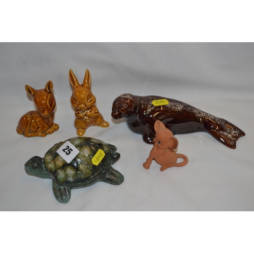 25 - 5 VARIOUS POTTERY ANIMALS