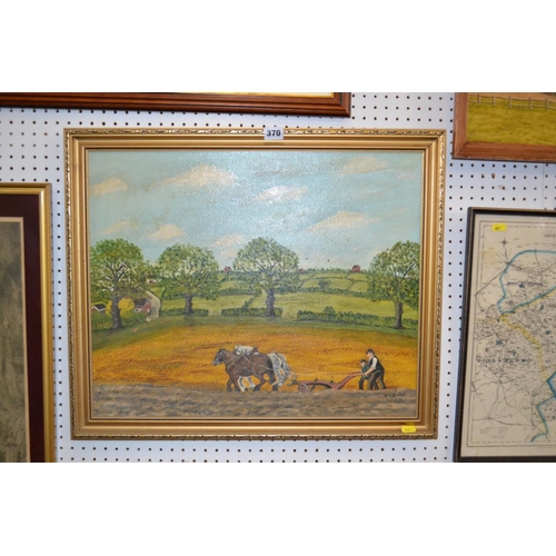 370 - NAIVE OIL PAINTING RURAL SCENE WITH 