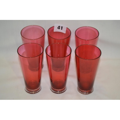 41 - SIX 19TH CENTURY CRANBERRY GLASS TUMBLERS