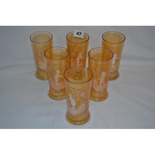 47 - SIX 19TH CENTURY MARY GREGORY AMBER TINTED TUMBLERS