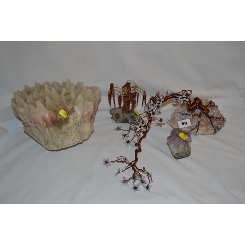 50 - 2 CRYSTAL TREES, AMETHYST CRYSTAL AND LARGE QUARTZ CRYSTAL ROCK