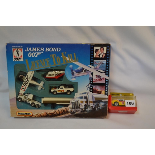 106 - MATCHBOX JAMES BOND 007 LICENCE TO KILL VEHICLE SET IN ORIGINAL BOX AND JAM CAR TCR